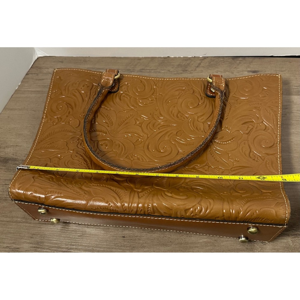 Patricia Nash Tooled Leather Tote Bag Cognac Brown Satchel Shoulder Bag - Picture 10 of 10